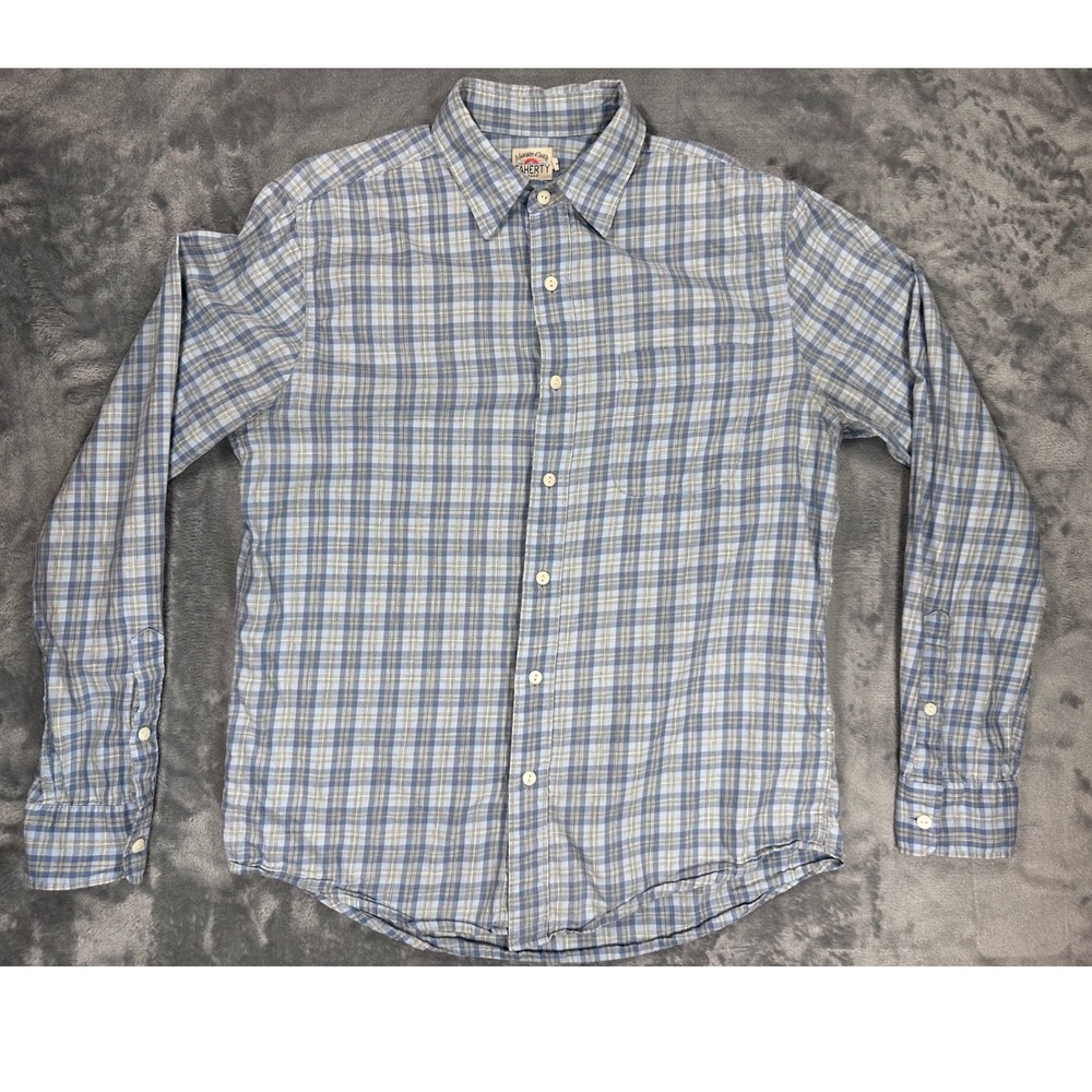 Faherty Brand Mens Small Blue Grey Plaid Cotton Flannel Button Down Shirt S